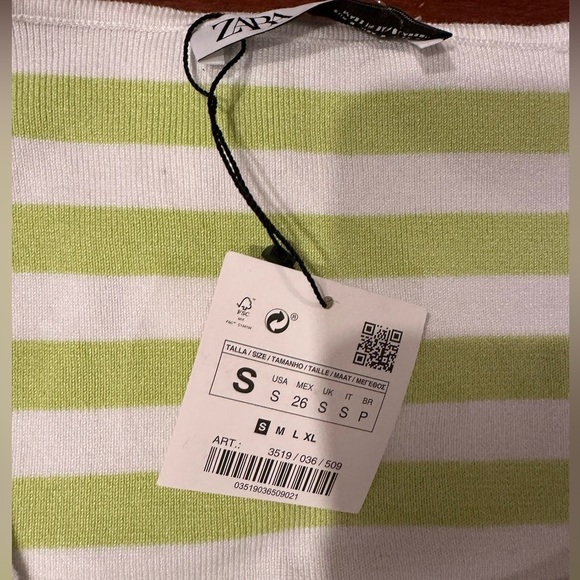 NWT Zara SMALL cropped square-neck green white stripes sweater - Picture 8 of 8